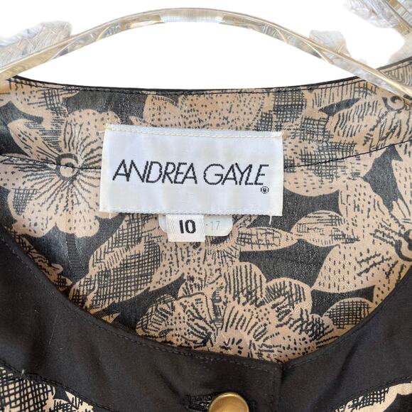 Andrea Gayle VTG Women's Button Up Cardigan Blouse Long Sleeve Cream Black Sz 10 - Picture 2 of 8